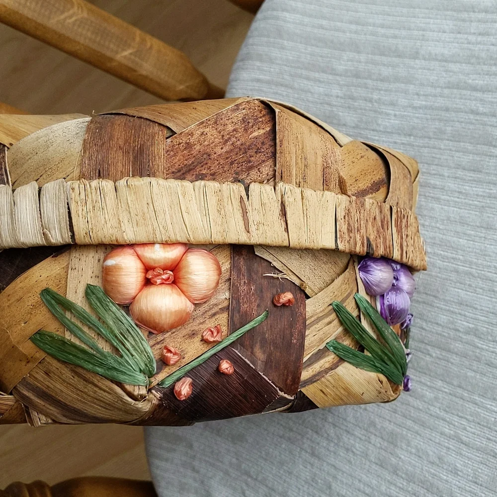Vintage Floral Woven Tropical Versatile Nature Basket